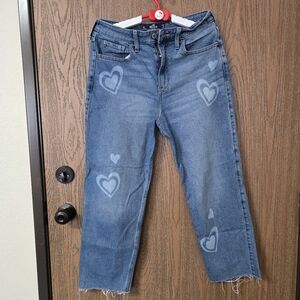 Hollister Women Ultra High Rise Vintage Straight Denim Jeans W/Hearts Sz 9S